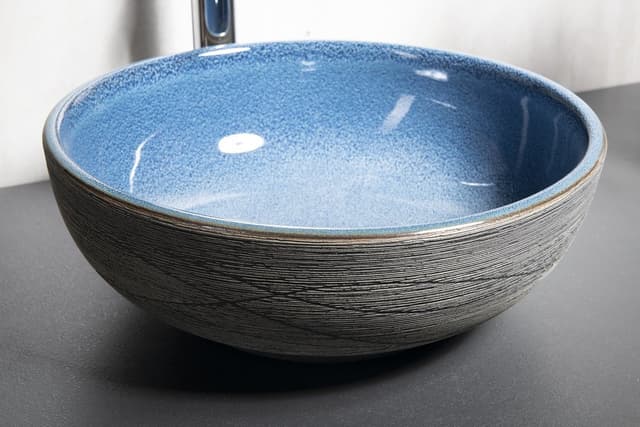 PRIORI umywalka ceramiczna nablatowa Ø 41 cm, niebieski/szary