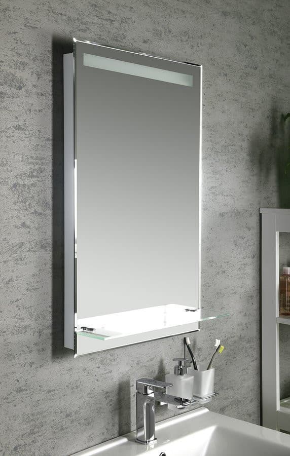 Lustro prostokątne z oświetleniem LED i półką 50x80 cm z wyłącznikiem