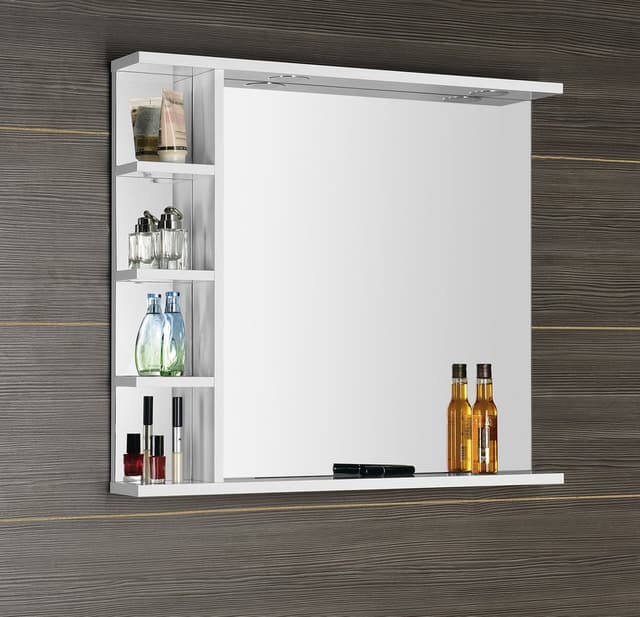 KORIN lustro prostokątne z oświetleniem LED i półkami 80x70x12cm