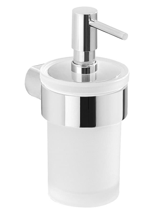 PIRENEI dozownik mydła wiszący 110 ml, szkło mleczne, chrom