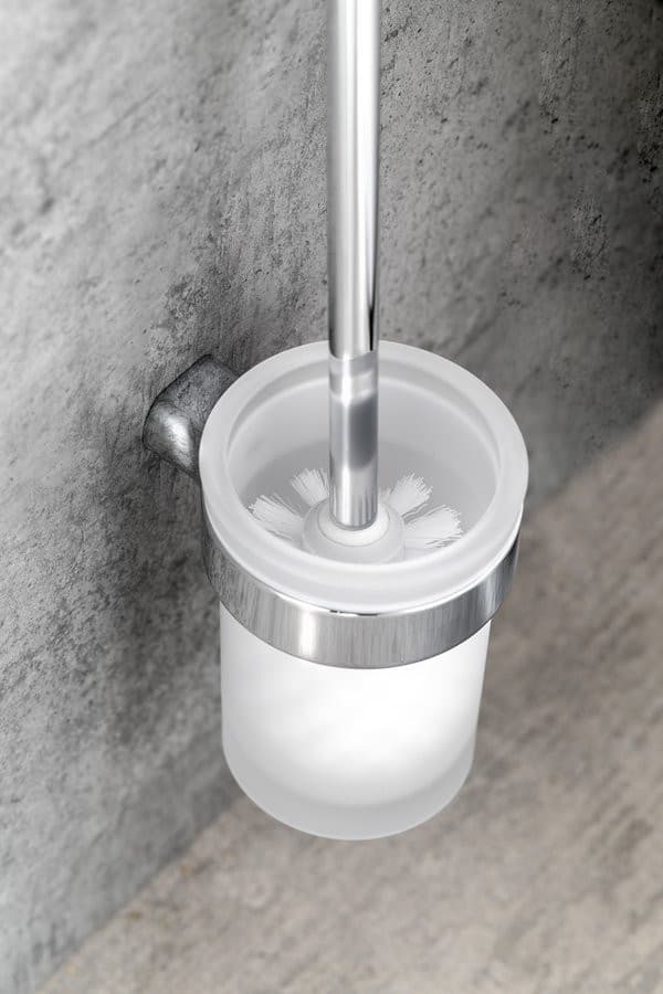 PIRENEI wisząca szczotka do WC, mleczne szkło, chrom