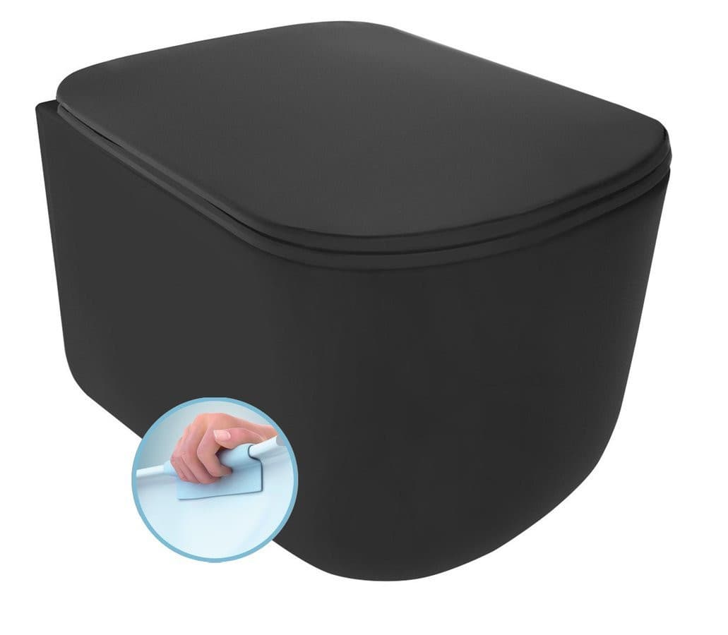 TRIBECA Wiszące WC Rimless, czarna matowa ceramika 35x54cm