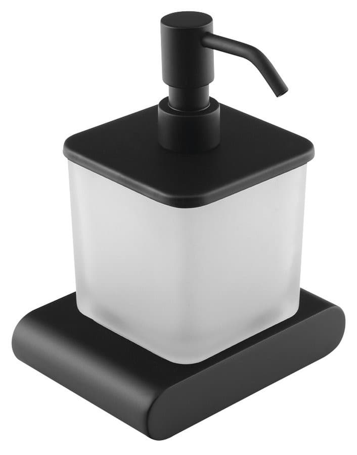 FLORI dozownik do mydła, szklany mleczny, czarny mat 300 ml