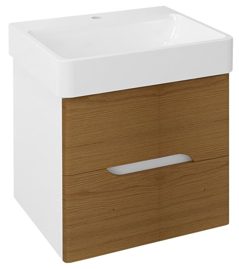 MEDIENA szafka umywalkowa 56x51x48,5cm, biały mat dąb naturalny