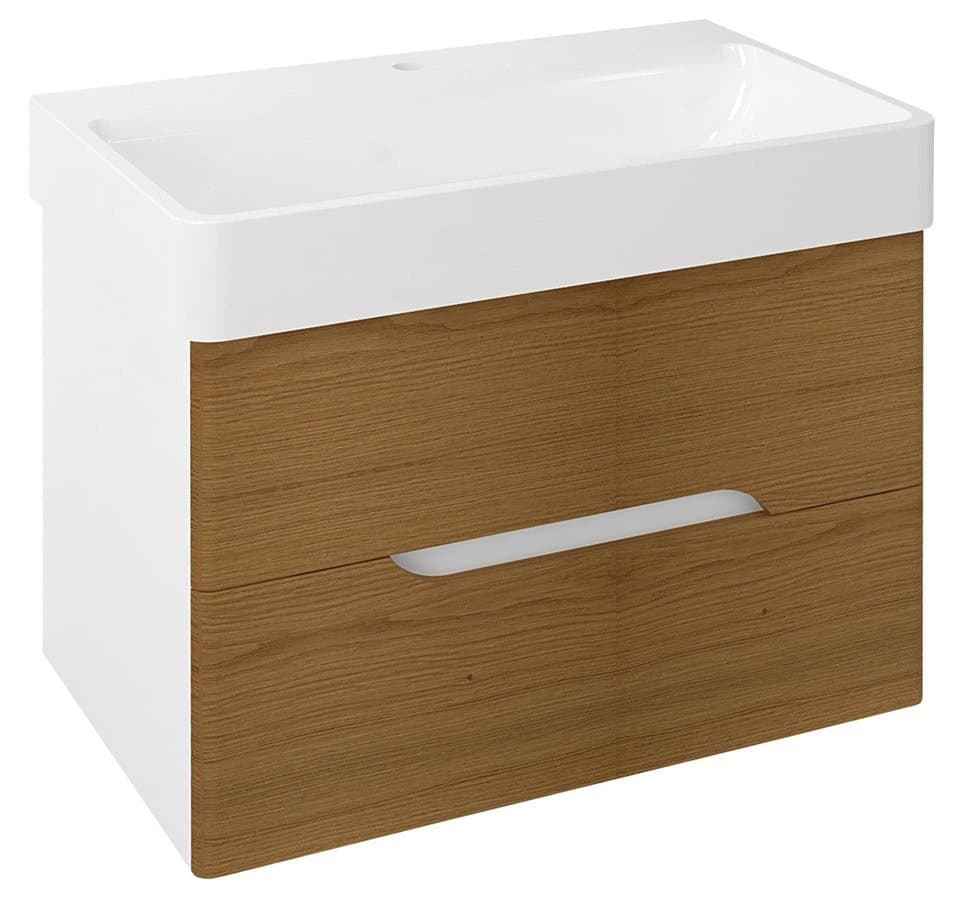 MEDIENA szafka umywalkowa 76x51x48,5cm, biały mat / dąb naturalny