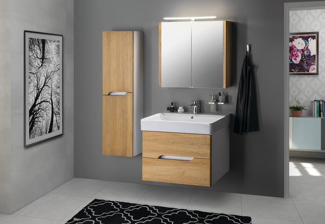MEDIENA szafka umywalkowa 76x51x48,5cm, biały mat / dąb naturalny