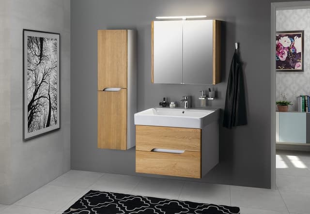 MEDIENA szafka umywalkowa 76x51x48,5cm, biały mat / dąb naturalny