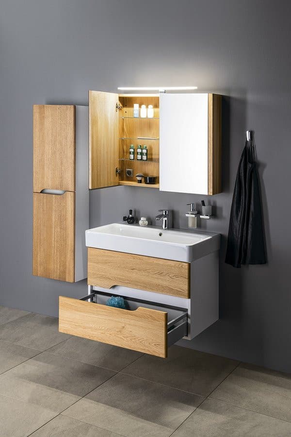 MEDIENA szafka umywalkowa 76x51x48,5cm, biały mat / dąb naturalny
