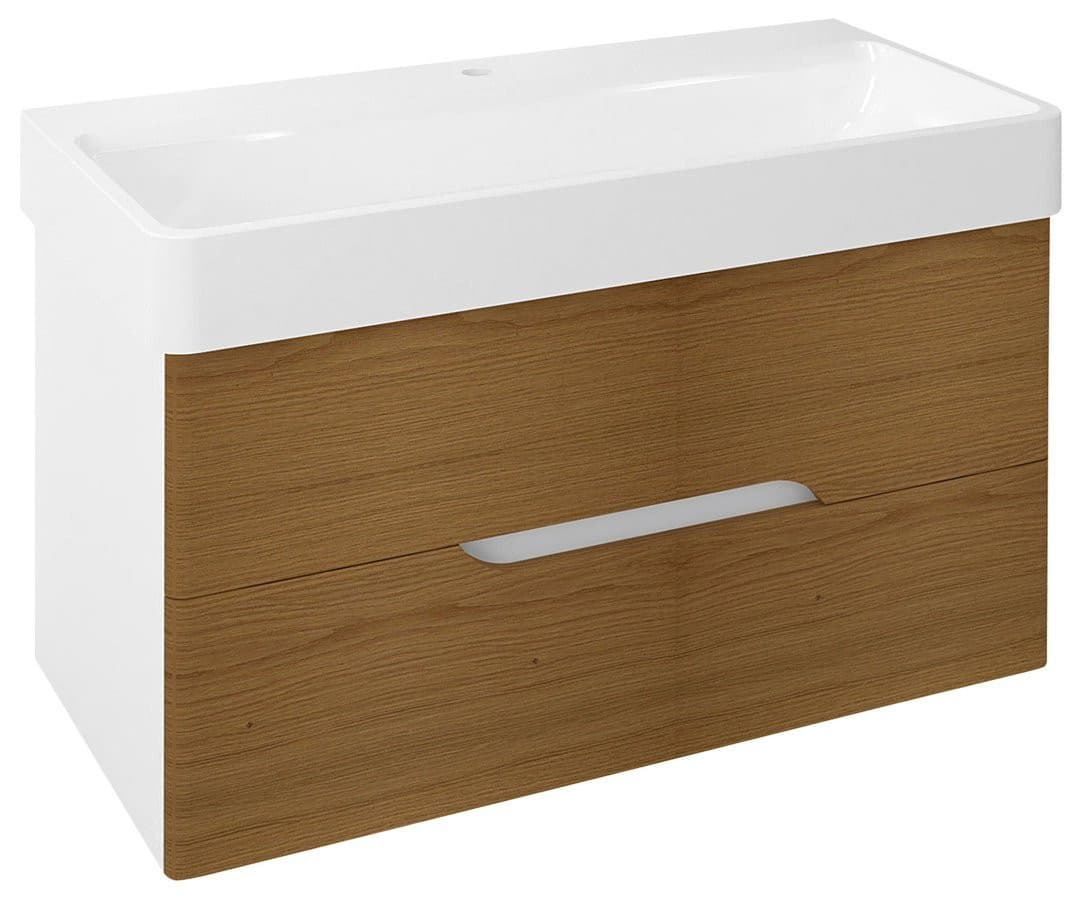 MEDIENA szafka umywalkowa 96x51x48,5 cm, biały mat i dąb naturalny