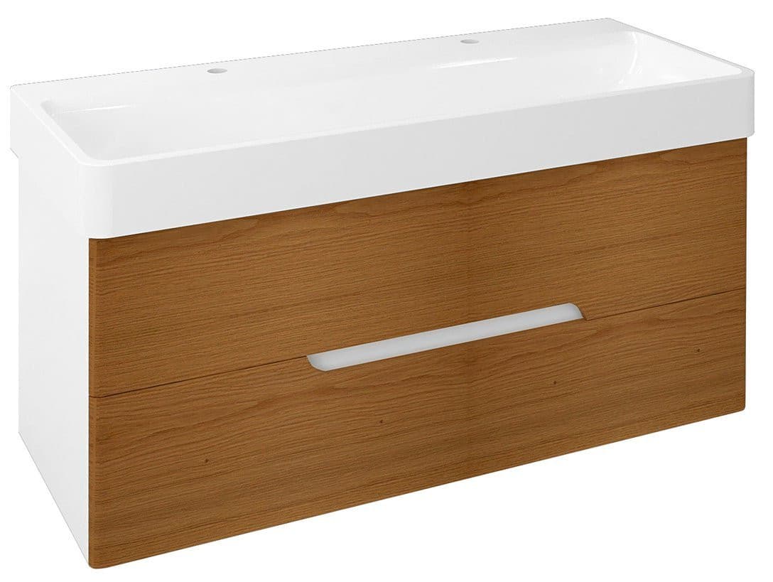 MEDIENA szafka umywalkowa 117x51x48,5 cm, biały mat z dębem naturalnym