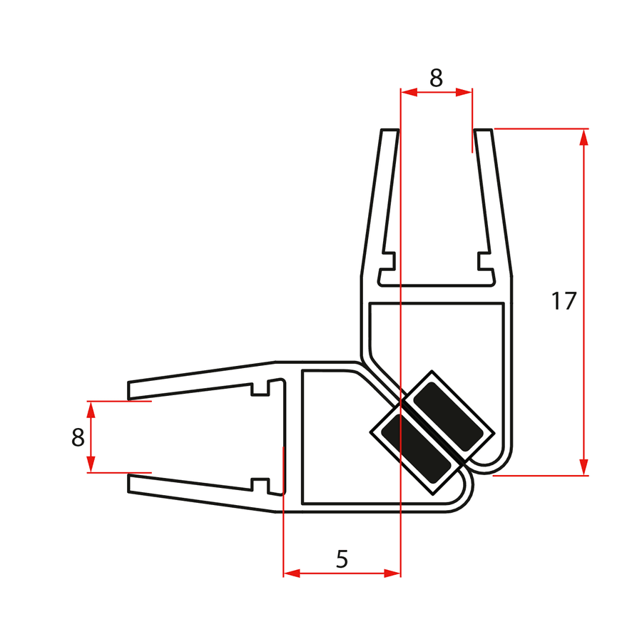 Zestaw uszczelek magnetycznych 45° do szkła 8mm, długość 2000mm
