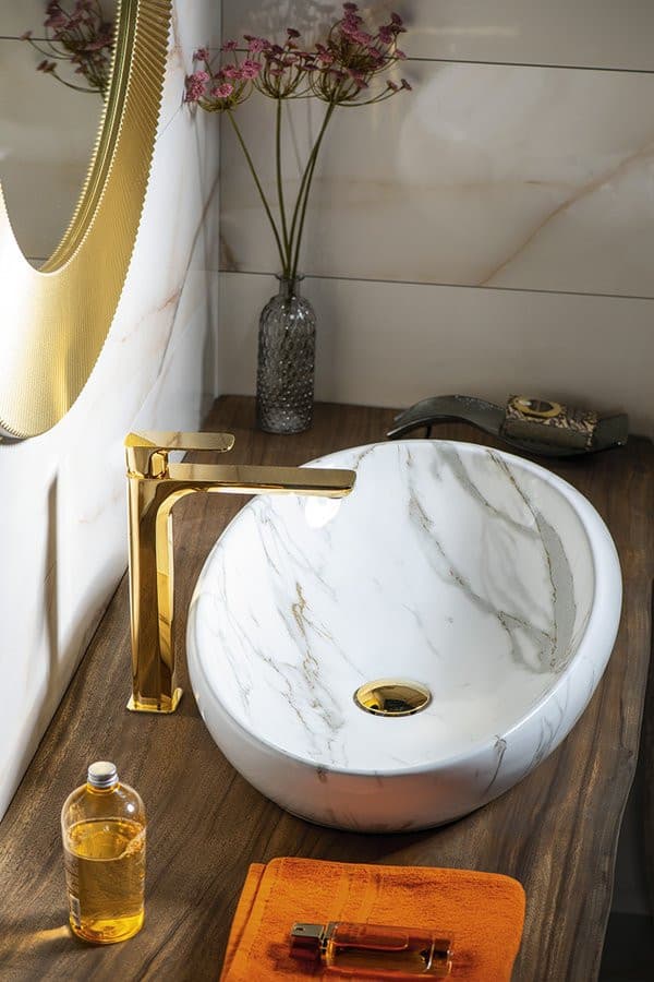 DALMA nablatowa umywalka ceramiczna 68x44 cm, marmur carrara