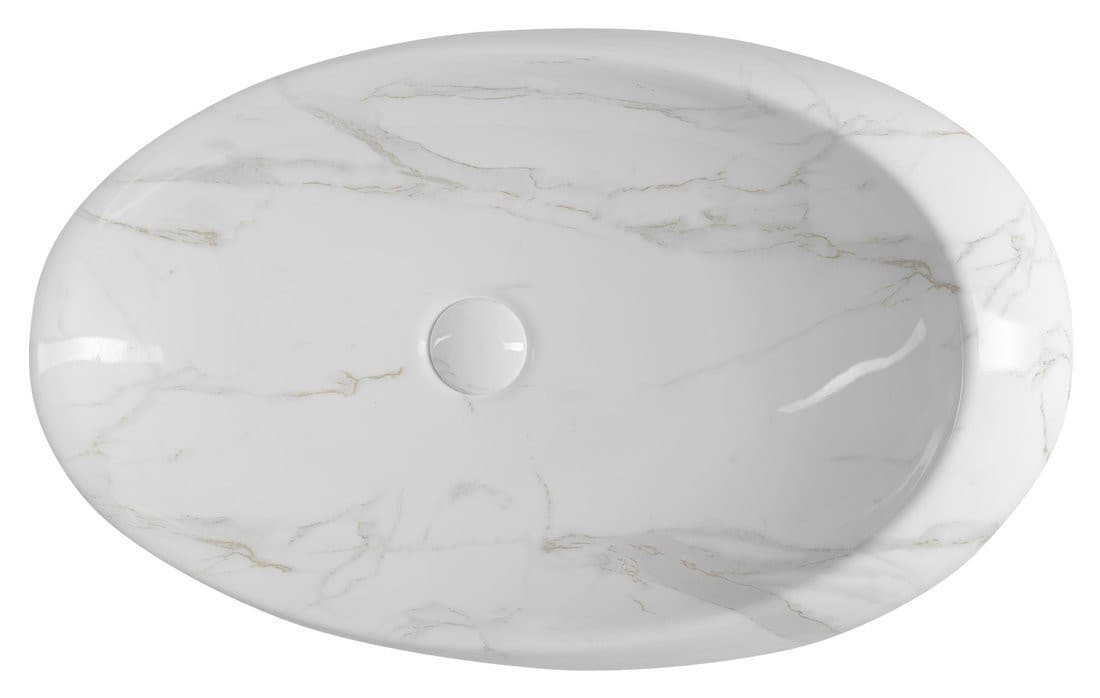 DALMA nablatowa umywalka ceramiczna 68x44 cm, marmur carrara