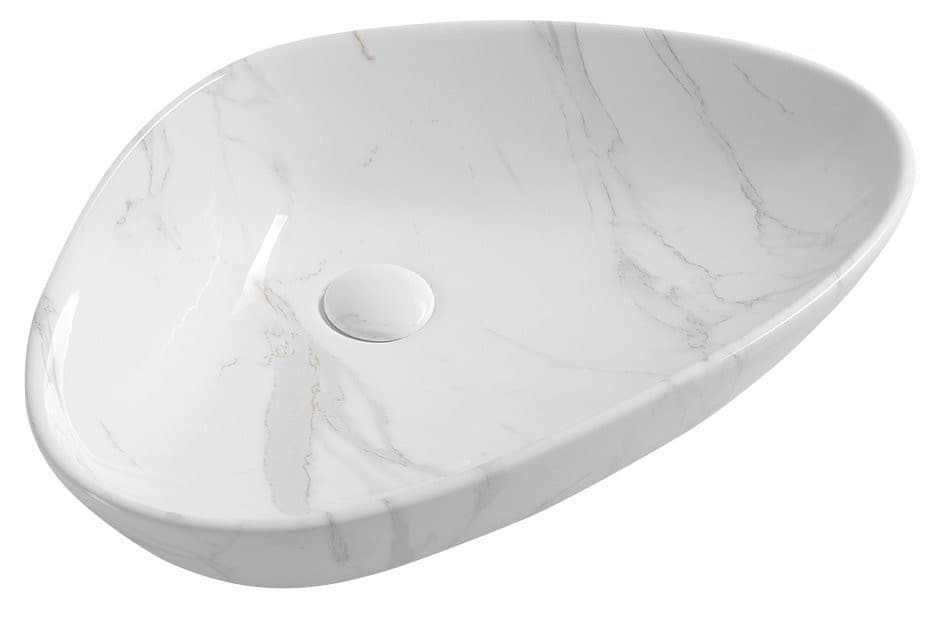 DALMA ceramiczna umywalka nablatowa 58,5x39 cm, marmurowa carrara