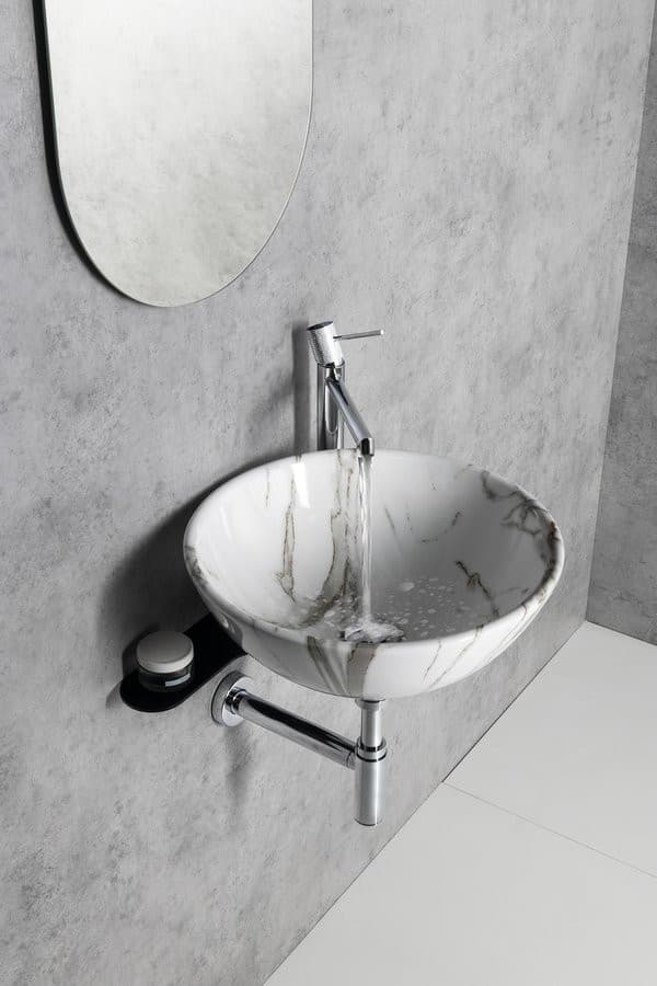 DALMA umywalka ceramiczna nablatowa, okrągła Ø 42 cm, carrara