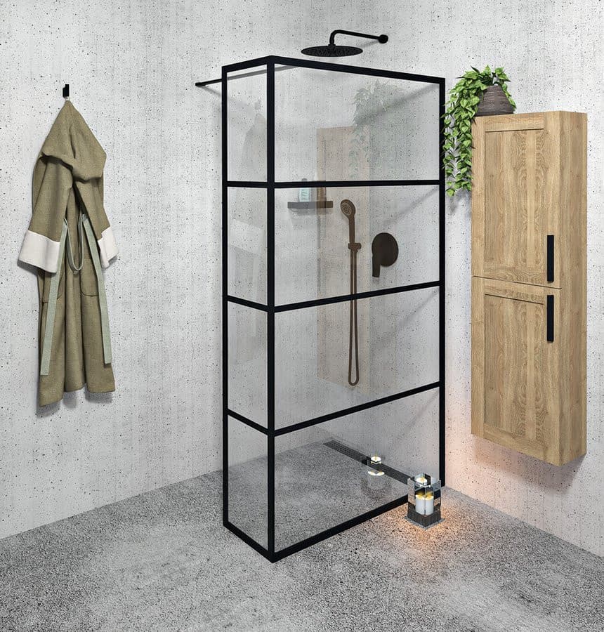 CURE BLACK kabina walk-in 900 mm, szkło czyste, Coated Glass