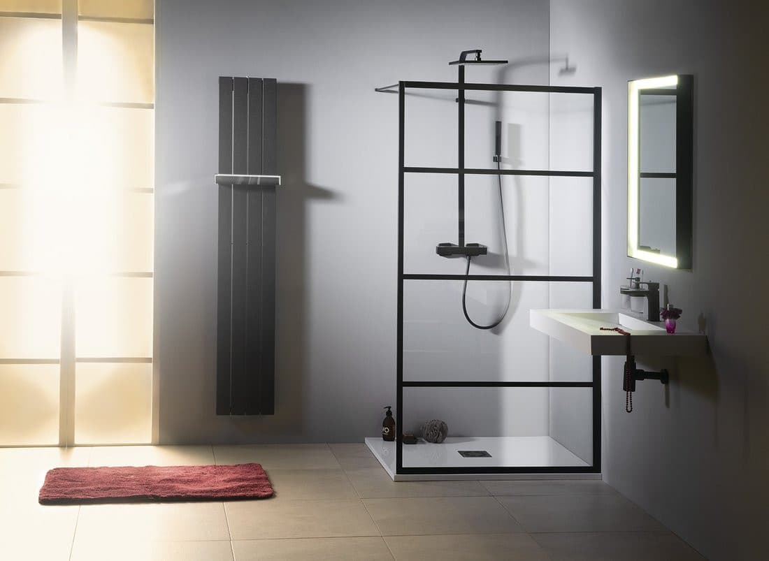 CURE BLACK kabina prysznicowa walk-in, 1000 mm, szkło czyste z wykończeniem Coated Glass