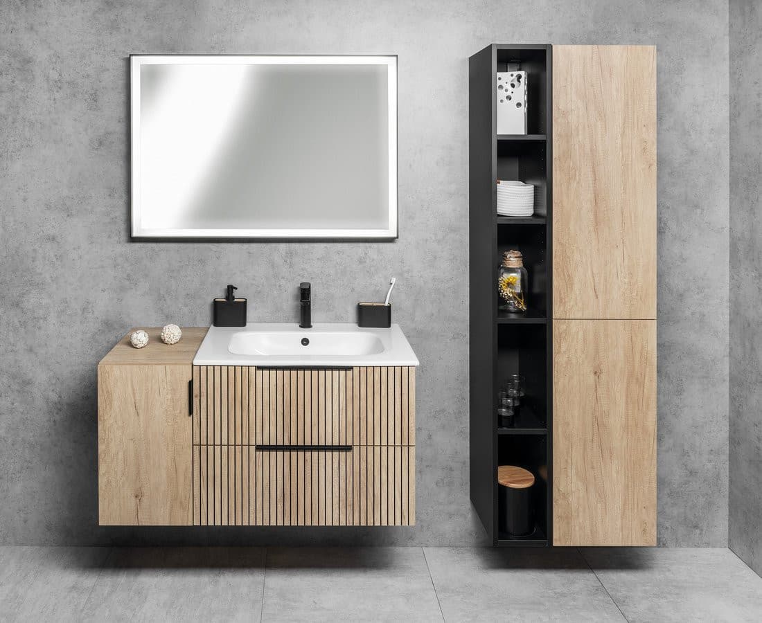 SORT lustro LED 100x70 cm w czarnej ramie, prostokątne