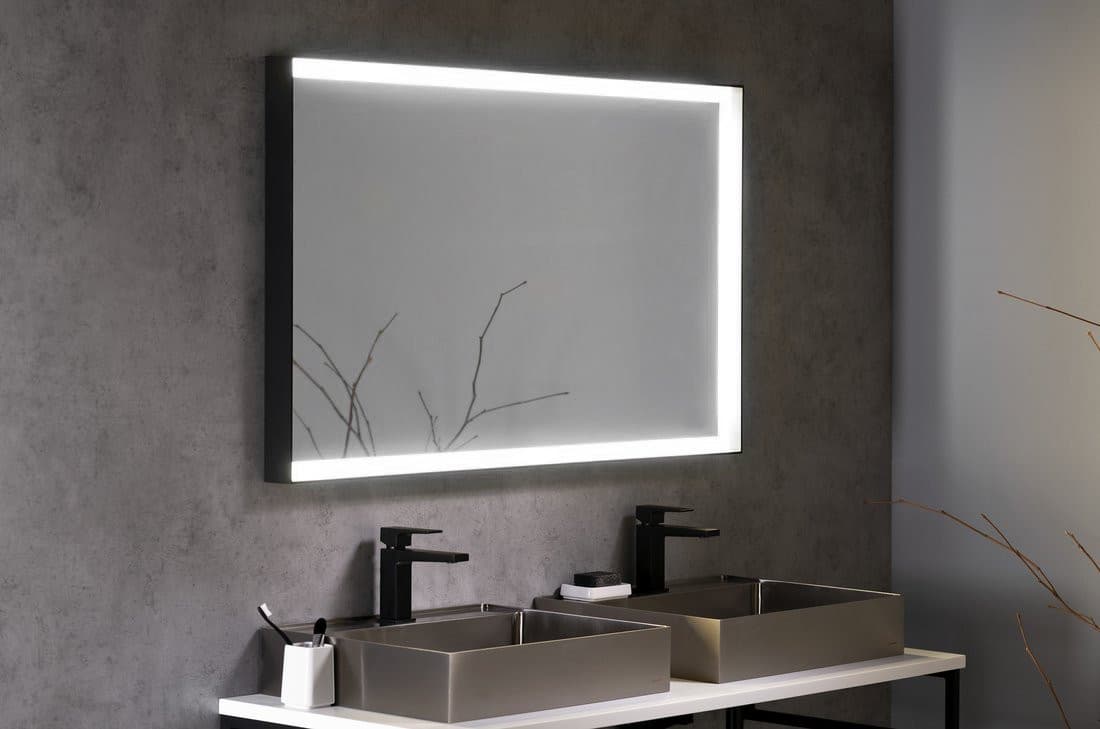 SORT lustro prostokątne z oświetleniem LED 120x70 cm, czarne matowe