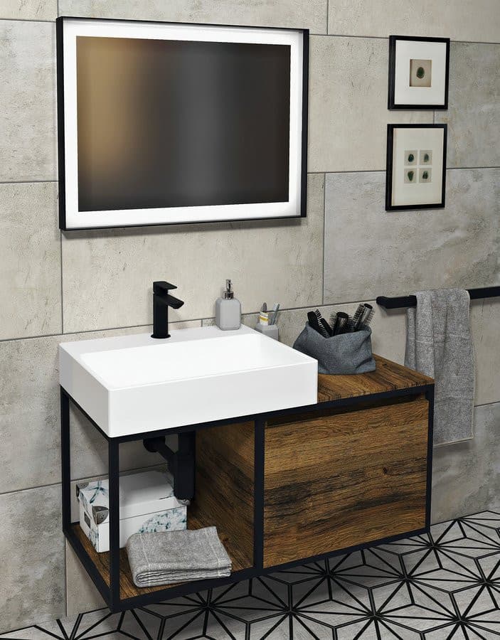 SORT lustro prostokątne z oświetleniem LED 120x70 cm, czarne matowe