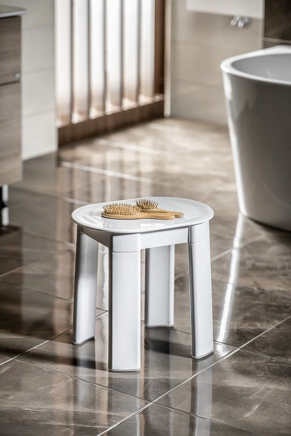 Taboret łazienkowy TETRA biały 42x41x27 cm obły plastikowy