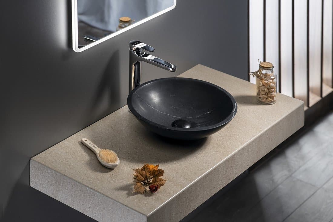 BLOK umywalka kamienna, okrągła 40 cm czarna Marquin, matowa