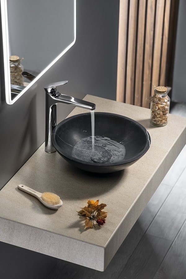 BLOK umywalka kamienna, okrągła 40 cm czarna Marquin, matowa