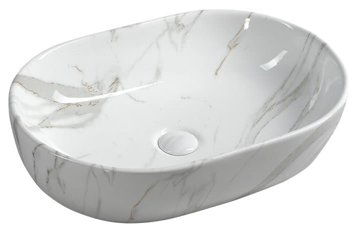 DALMA ceramiczna umywalka nablatowa 59x42 cm, marmur carrara