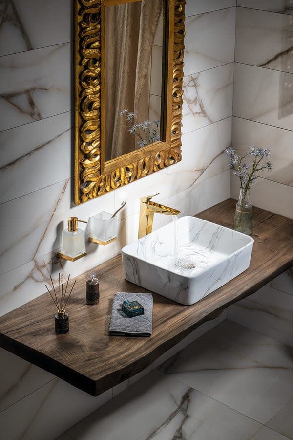 DALMA ceramiczna umywalka nablatowa 48x38 cm, marmur carrara
