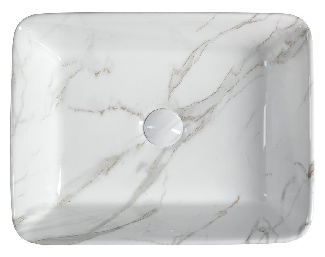 DALMA ceramiczna umywalka nablatowa 48x38 cm, marmur carrara