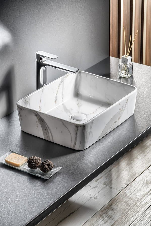 DALMA ceramiczna umywalka nablatowa 48x38 cm, marmur carrara