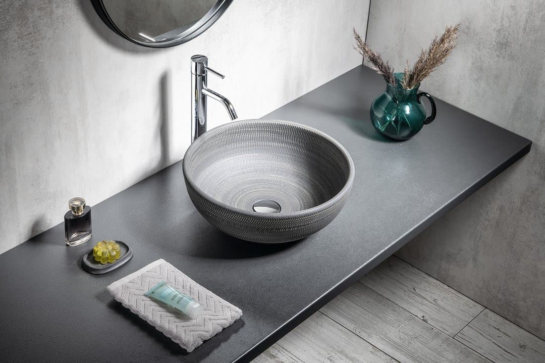 PRIORI umywalka ceramiczna nablatowa okrągła Ø 41 cm, szara z wzorem