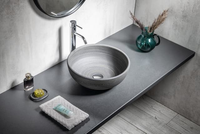 PRIORI umywalka ceramiczna nablatowa okrągła Ø 41 cm, szara z wzorem