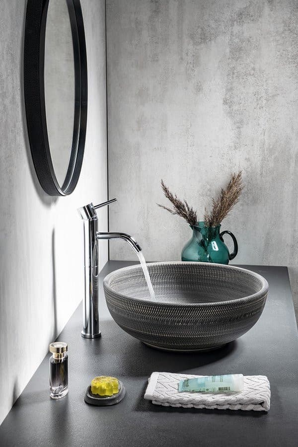 PRIORI umywalka ceramiczna nablatowa okrągła Ø 41 cm, szara z wzorem