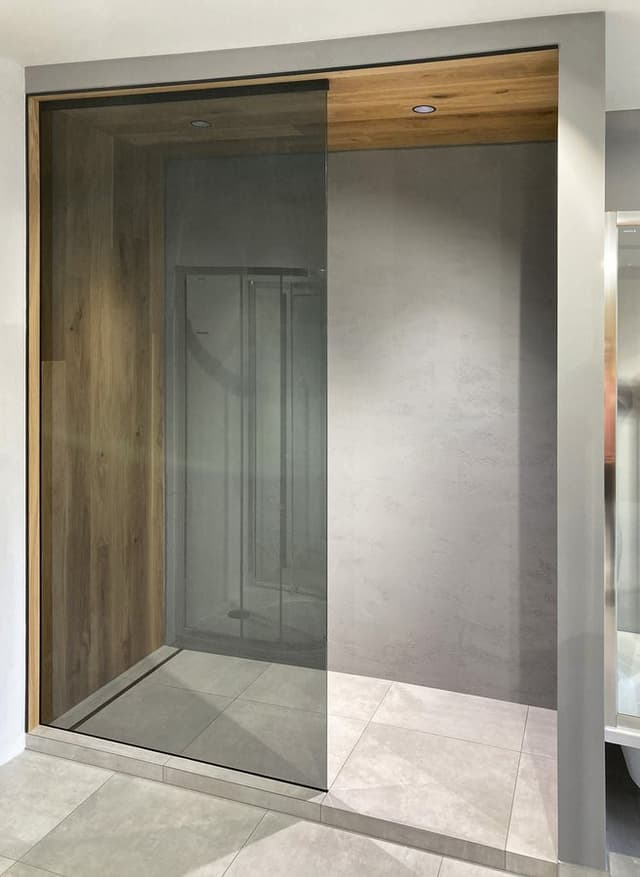 ARCHITEX hartowane szkło szare L 1000-1199mm, H 1800-2600mm z wykończeniem Antidrop
