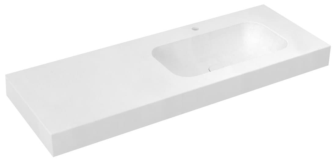 EMICO umywalka prostokątna, 130x50 cm, prawa, Rockstone biały mat