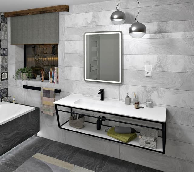 ARUBA umywalka lewa prostokątna 140x51,5 cm, Rockstone biały mat