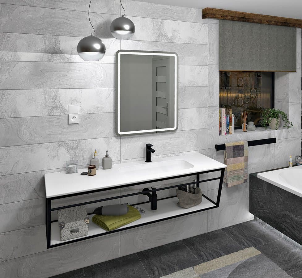 ARUBA umywalka prostokątna prawa, 170x51,5 cm, Rockstone biały mat