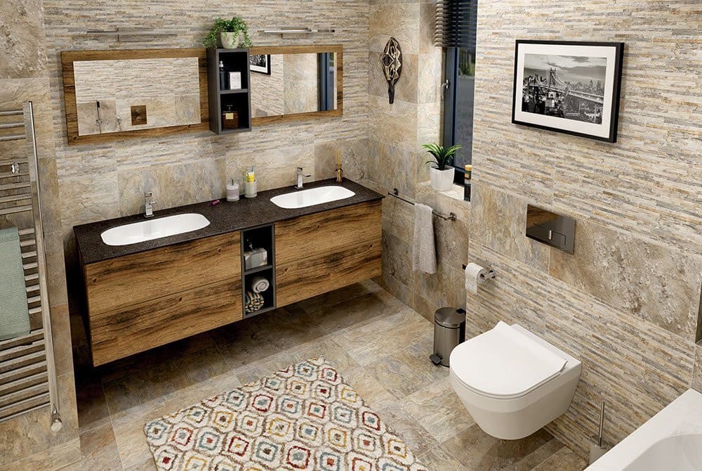TREOS podwójna umywalka 171,6x51,3 cm, Rockstone, biały mat