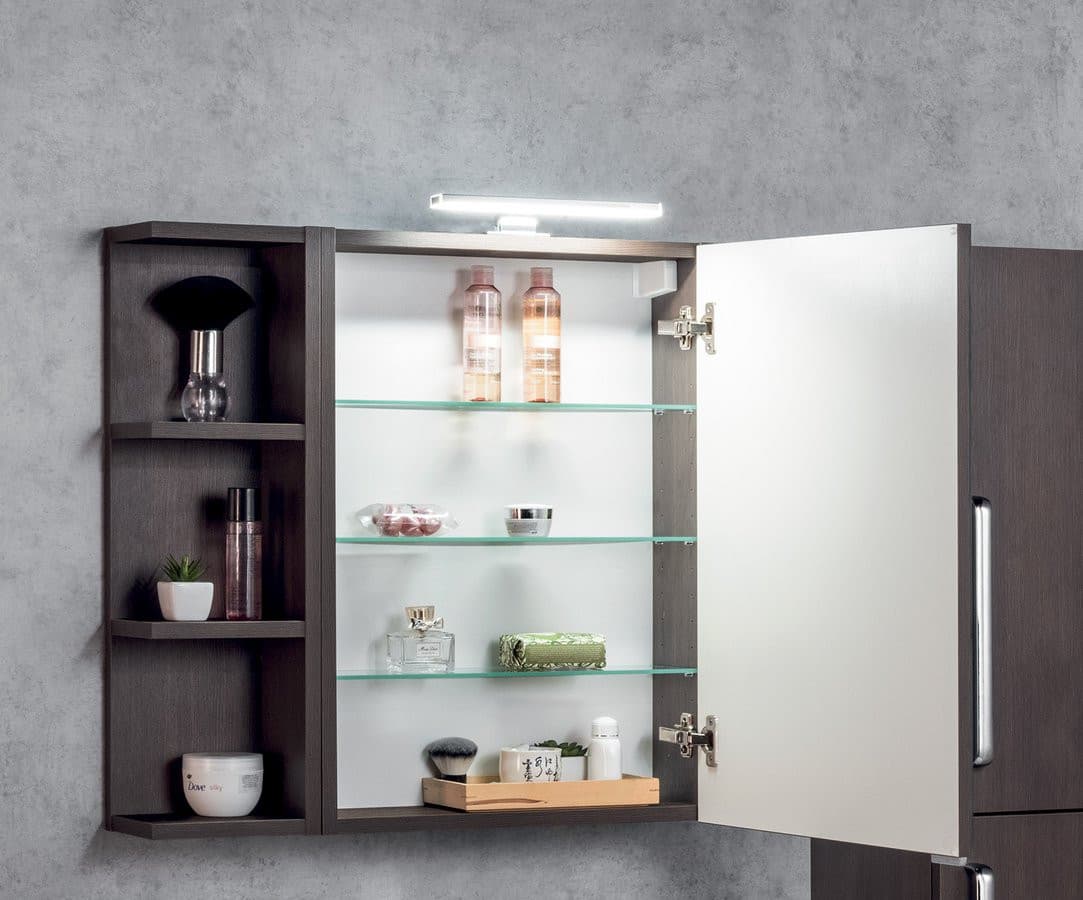 RIWA szafka z lustrem z oświetleniem LED, 50x70x17cm, dąb srebrny