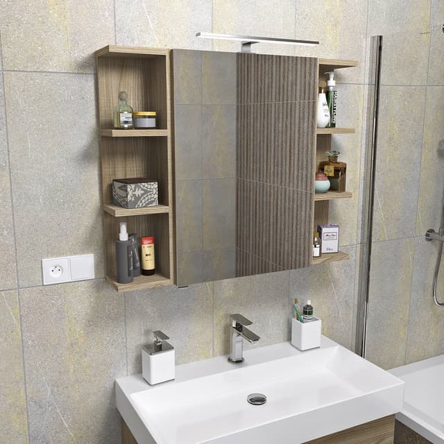 RIWA szafka z lustrem z oświetleniem LED, 50x70x17cm, dąb srebrny
