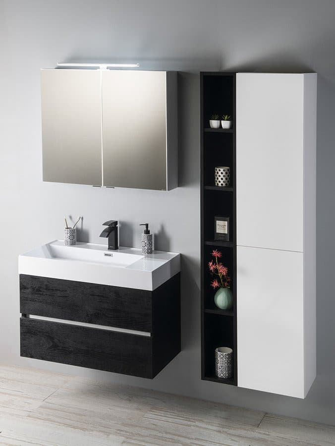 RIWA szafka z lustrem LED, 81x70x17 cm, wiąz Bardini