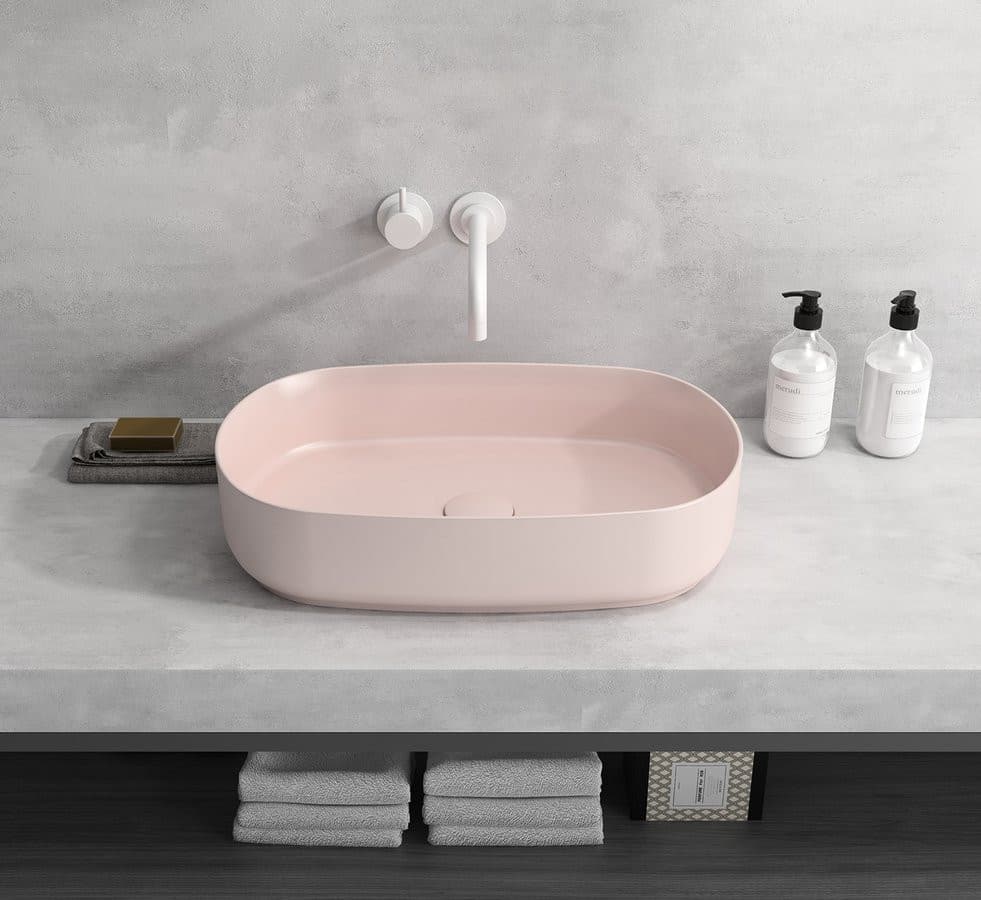INFINITY OVAL umywalka ceramiczna nablatowa 55x36 cm, Salmon