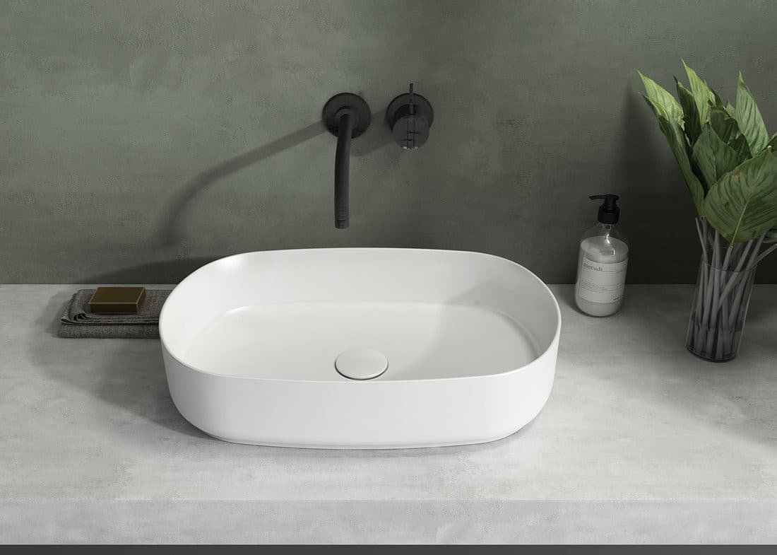 INFINITY OVAL umywalka ceramiczna nablatowa 55x36cm, biały mat