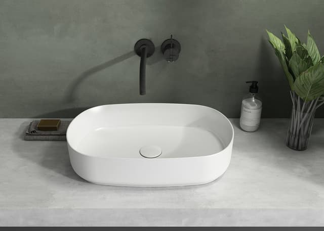 INFINITY OVAL umywalka ceramiczna nablatowa 55x36cm, biały mat
