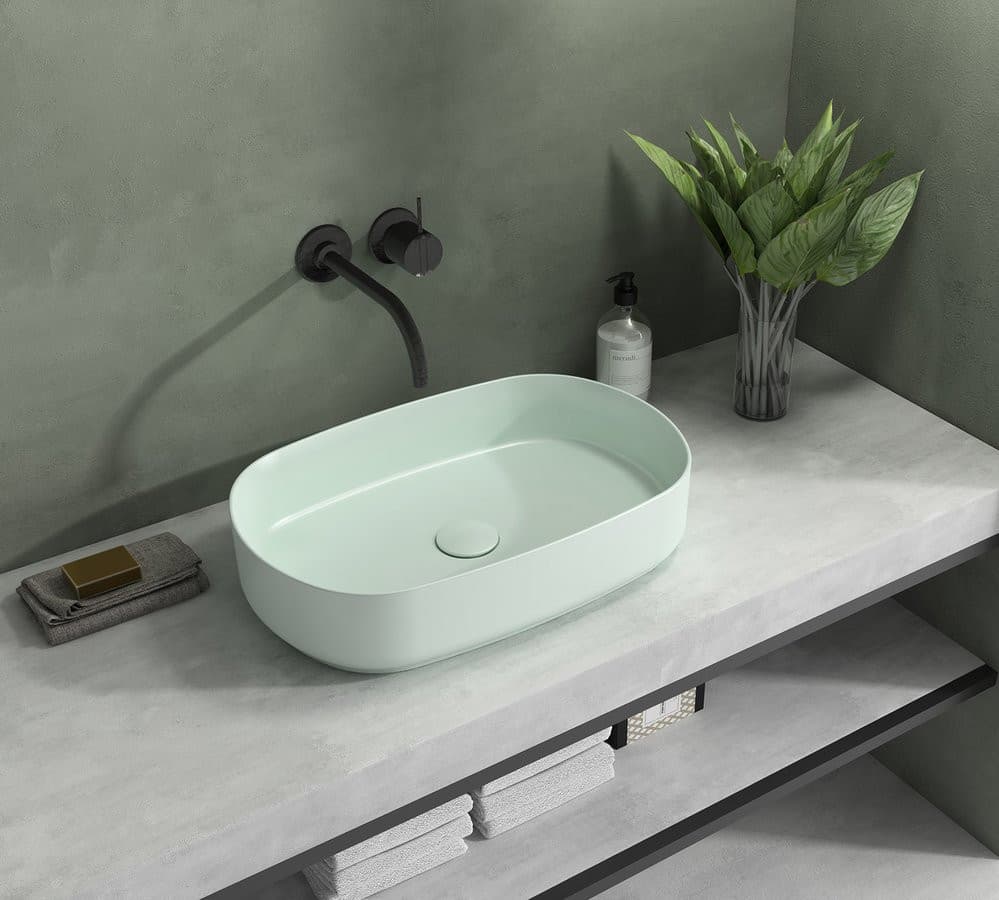 INFINITY OVAL umywalka ceramiczna nablatowa 55x36cm, mint