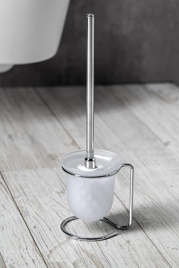 Szczotka do WC X-ROUND E, stojąca, szkło mleczne, chrom