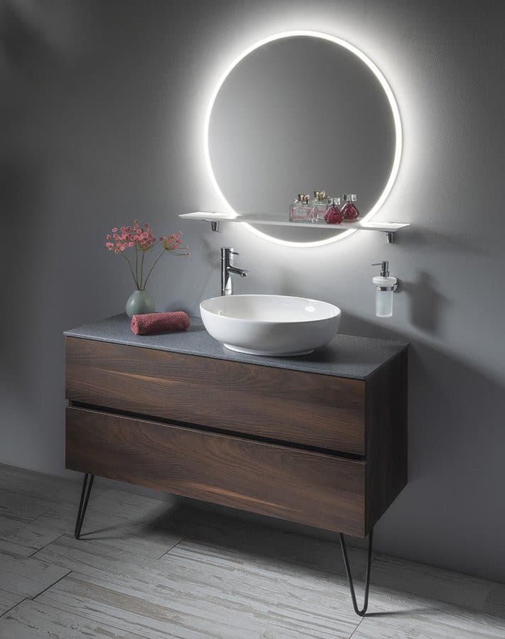 VISO lustro okrągłe z oświetleniem LED 70 cm, półka, matowe białe