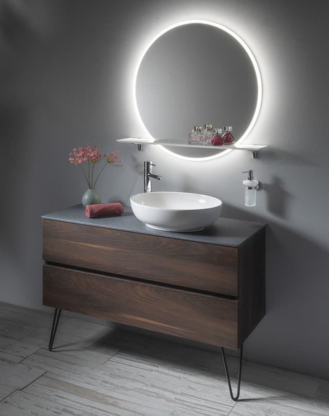 VISO lustro okrągłe z oświetleniem LED 70 cm, półka, matowe białe