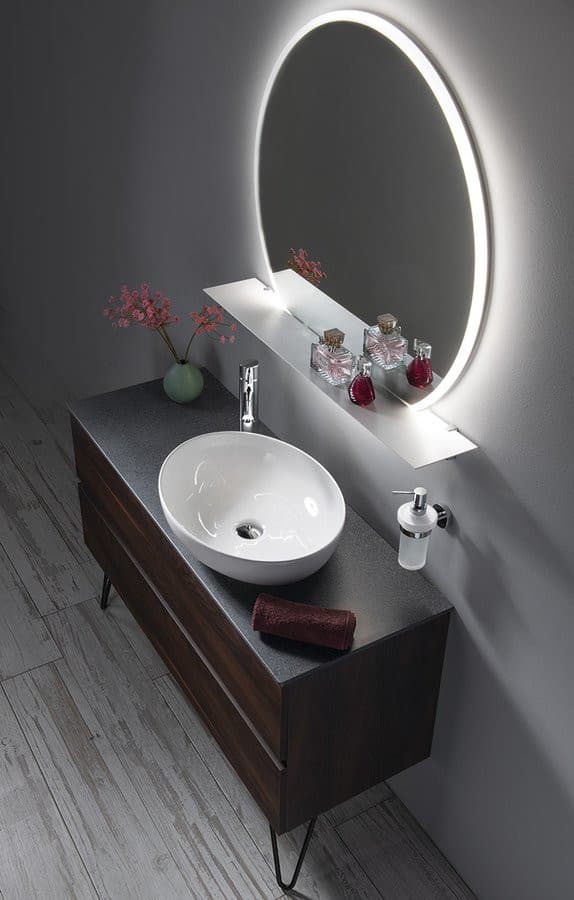 VISO lustro okrągłe z oświetleniem LED 70 cm, półka, matowe białe